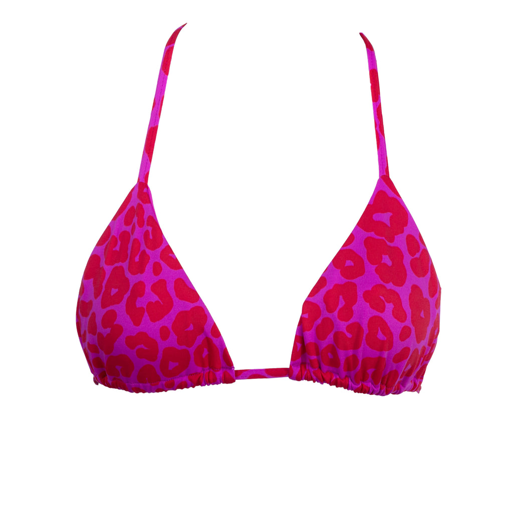 TOP TRIÂNGULO LEOPARDO ROSA E VERMELHO